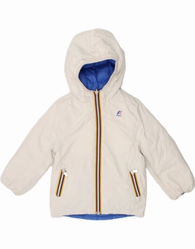 K-WAY Boys Hooded Reversible Padded Jacket 2-3 Years White Polyamide Double Layered Edges