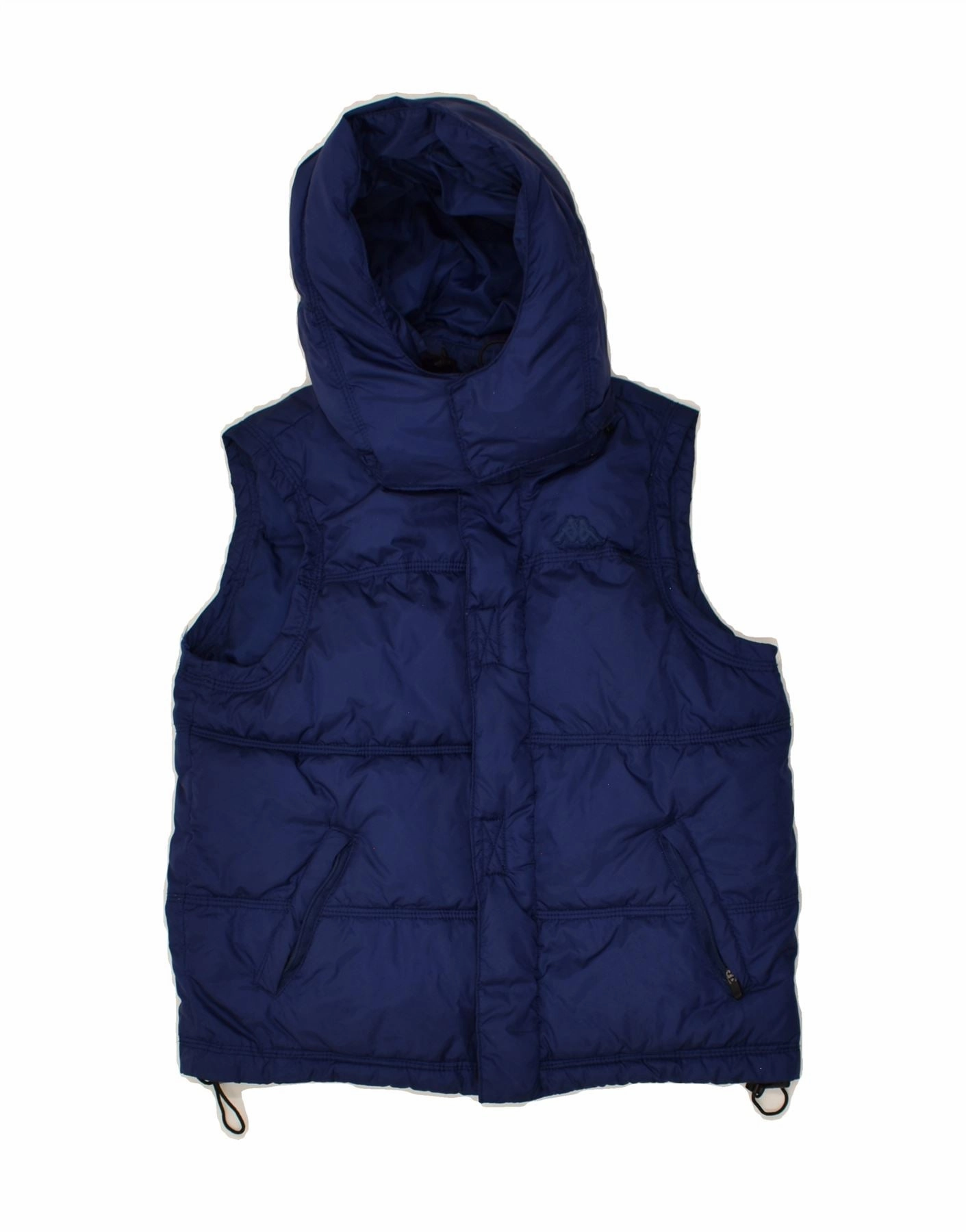 KAPPA Boys Hooded Padded Gilet 7-8 Years Medium Navy Blue Polyamide Convertible Collar Style All Weather Performance
