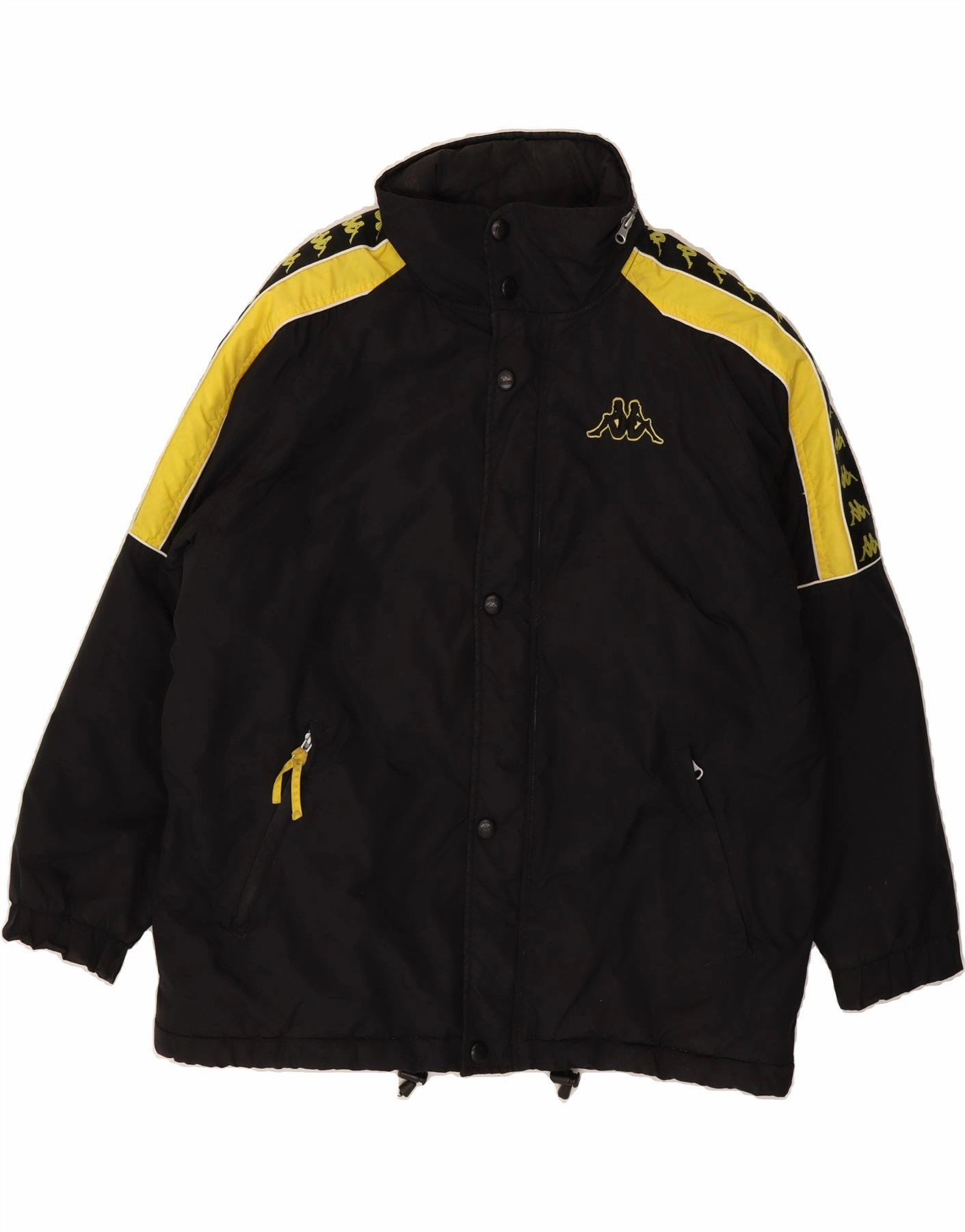 KAPPA Boys Hooded Windbreaker Jacket 15-16 Years XL Black Colourblock Cool Climate