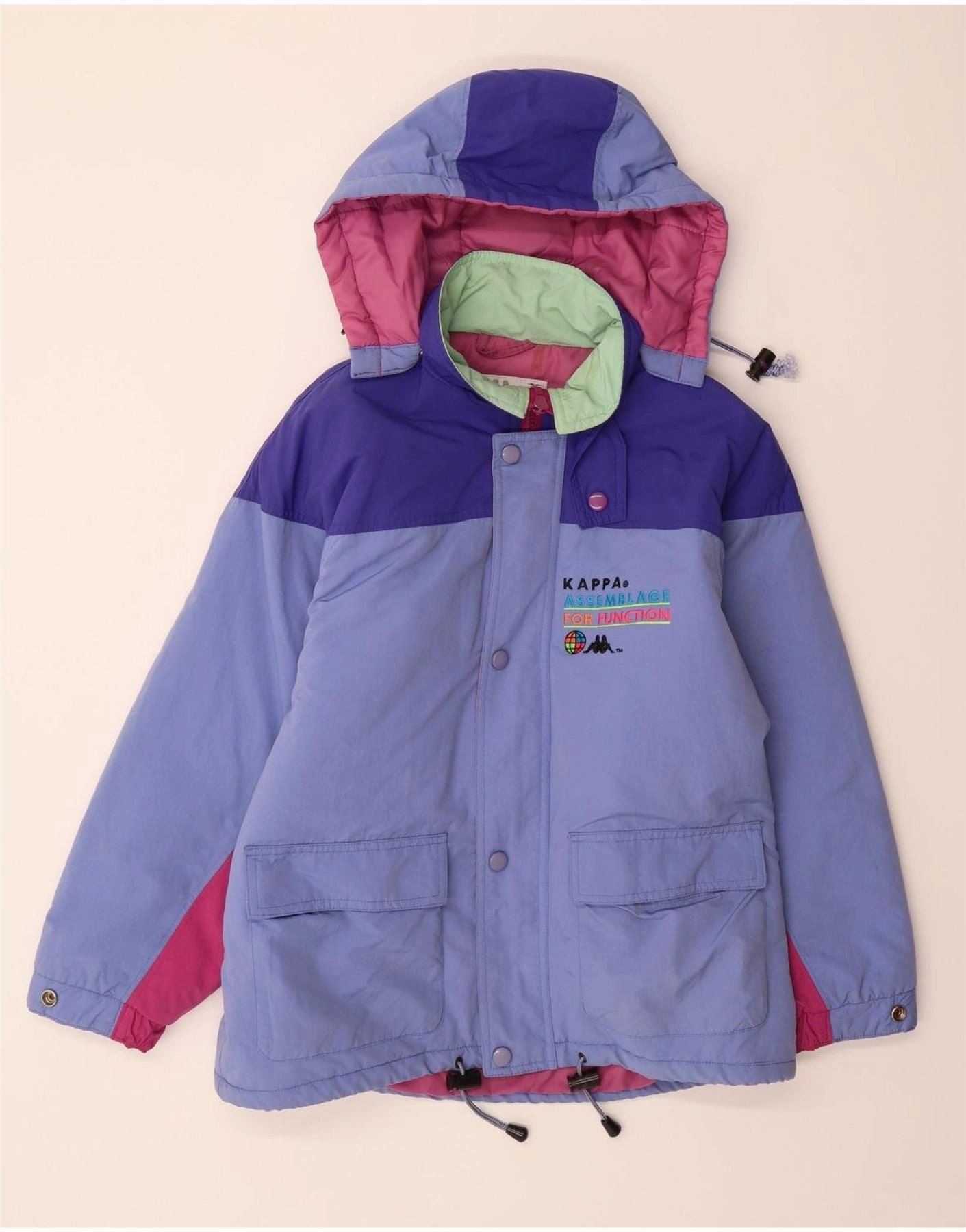 KAPPA Boys Hooded Windbreaker Jacket 9-10 Years Purple Colourblock Nylon Lightweight insulation