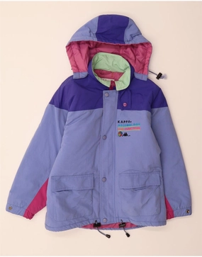 KAPPA Boys Hooded Windbreaker Jacket 9-10 Years Purple Colourblock Nylon Lightweight insulation