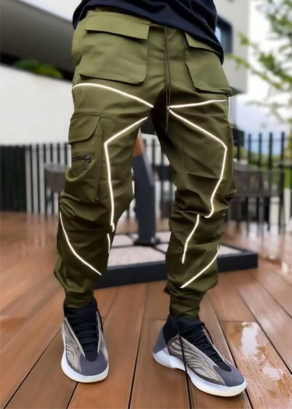 KCLOT Men's Techwear Cargo Pants Fashion Multi-Pocket Reflective Jogger Sweatpants