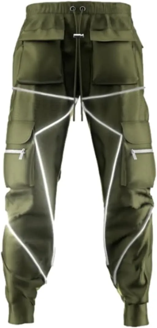 KCLOT Men's Techwear Cargo Pants Fashion Multi-Pocket Reflective Jogger Sweatpants