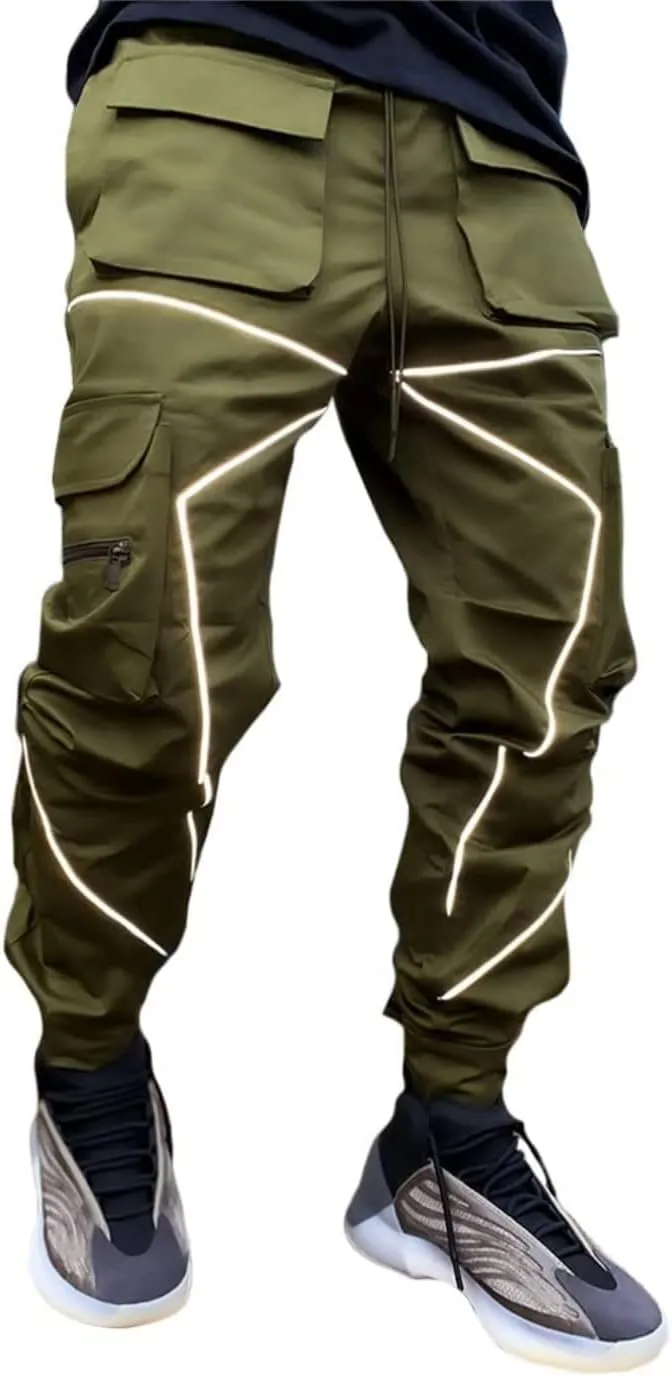 KCLOT Men's Techwear Cargo Pants Fashion Multi-Pocket Reflective Jogger Sweatpants