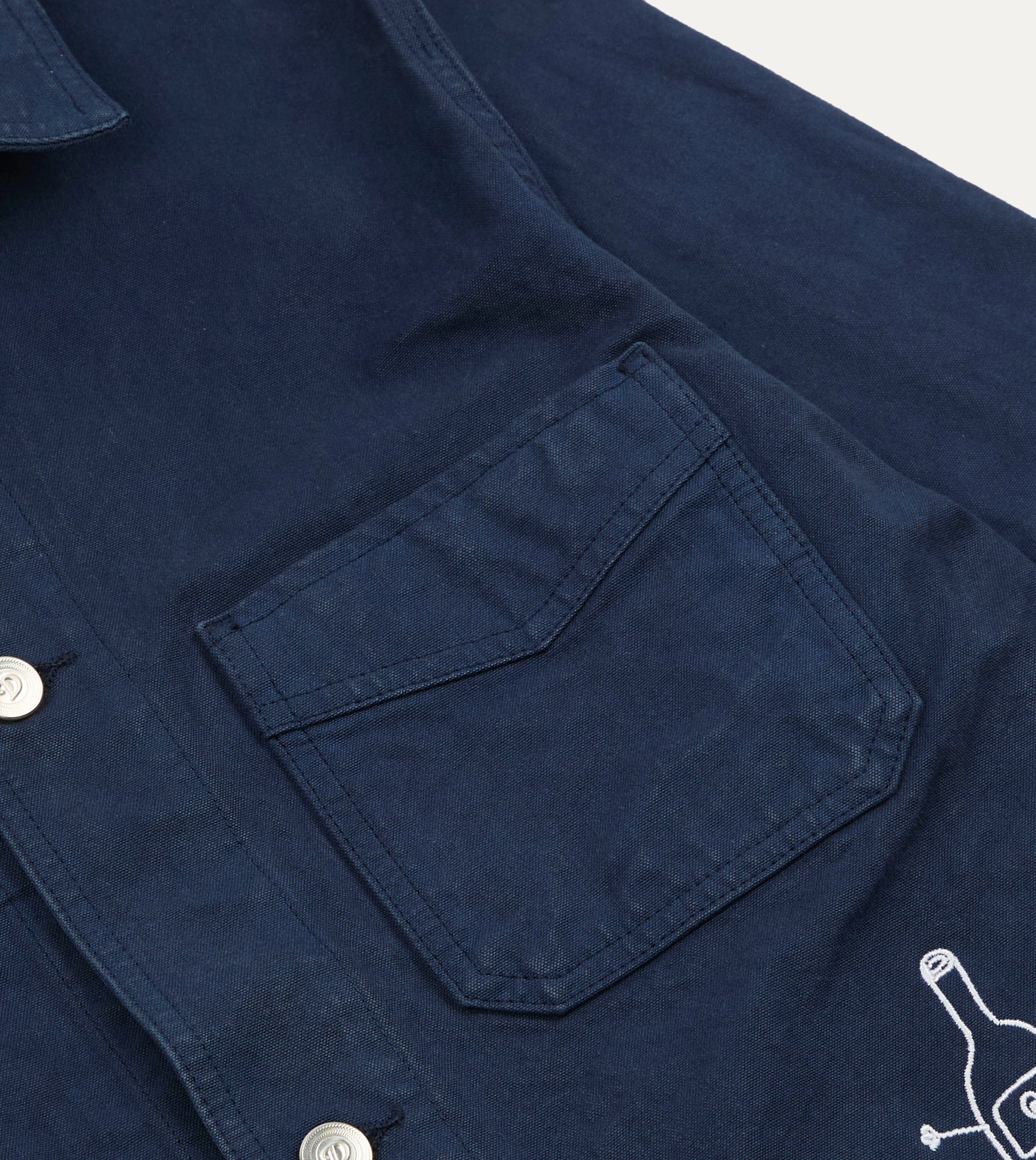 Kennedy by Drake??s Navy Cotton Duck Canvas Five-Pocket Chore Jacket Minimal Warmth Blueprint