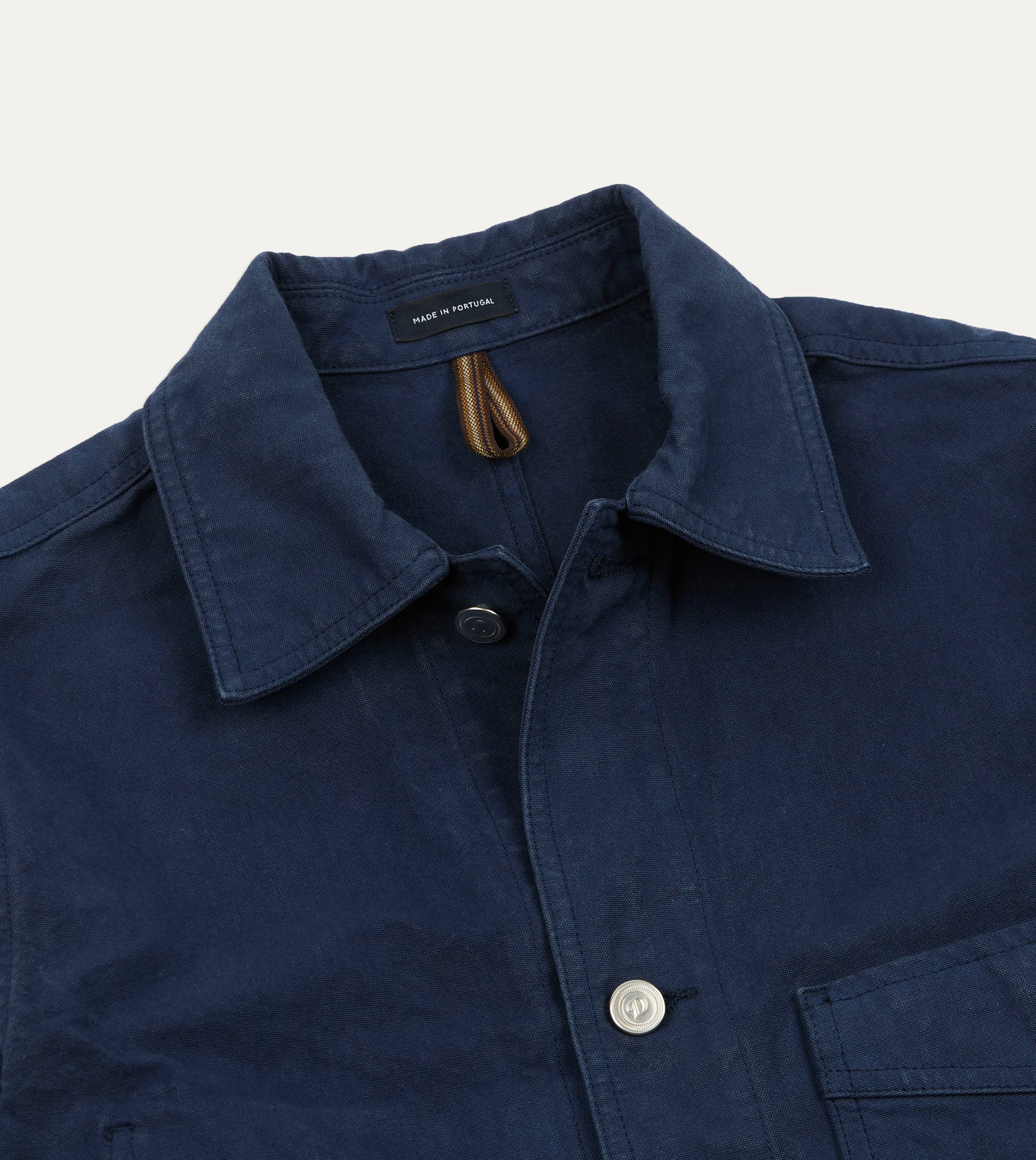 Kennedy by Drake??s Navy Cotton Duck Canvas Five-Pocket Chore Jacket Bonded Zippers Urban Comfort