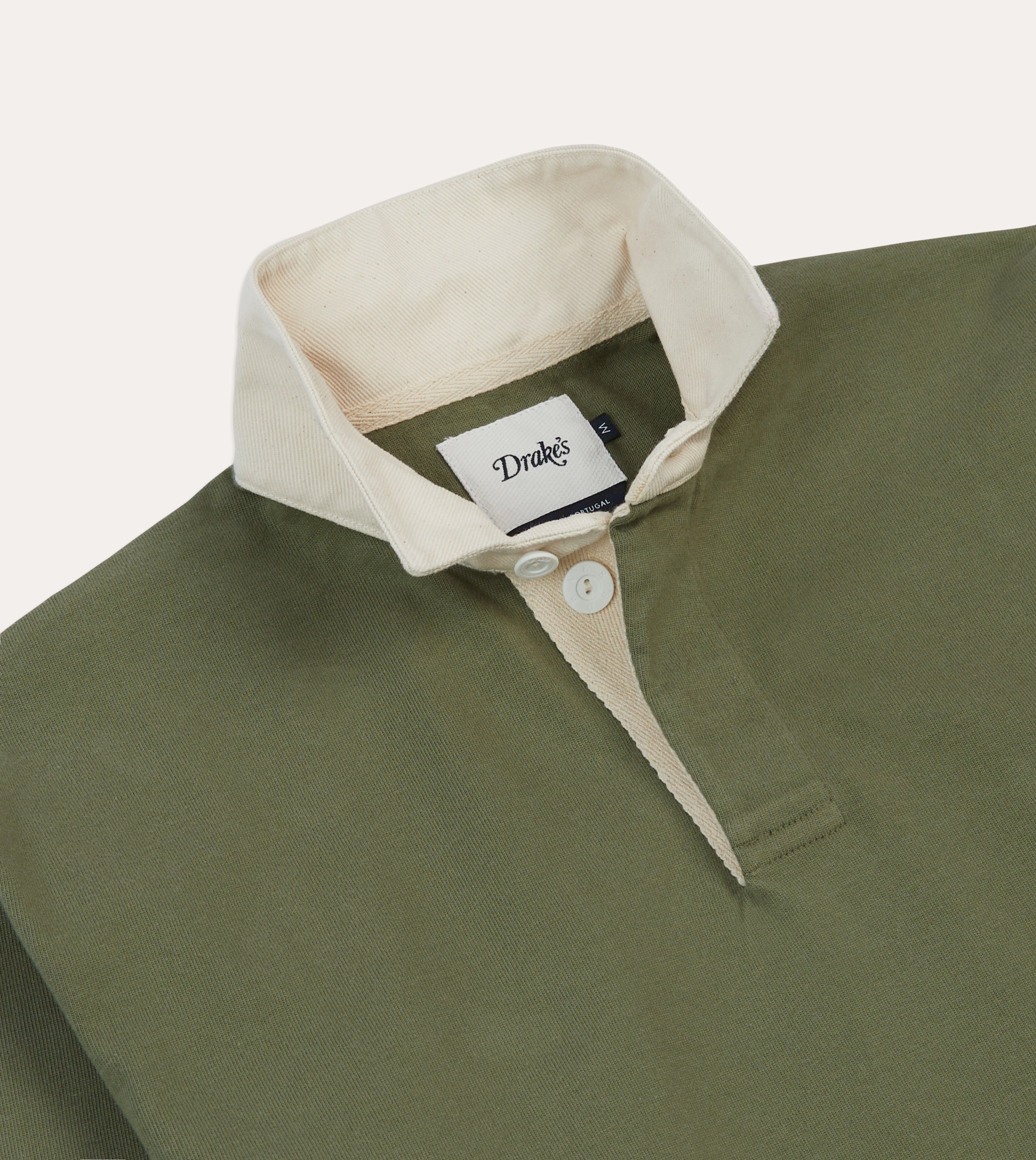 Khaki, Burgundy and Ecru Half Striped Cotton Rugby Shirt Subtle Details