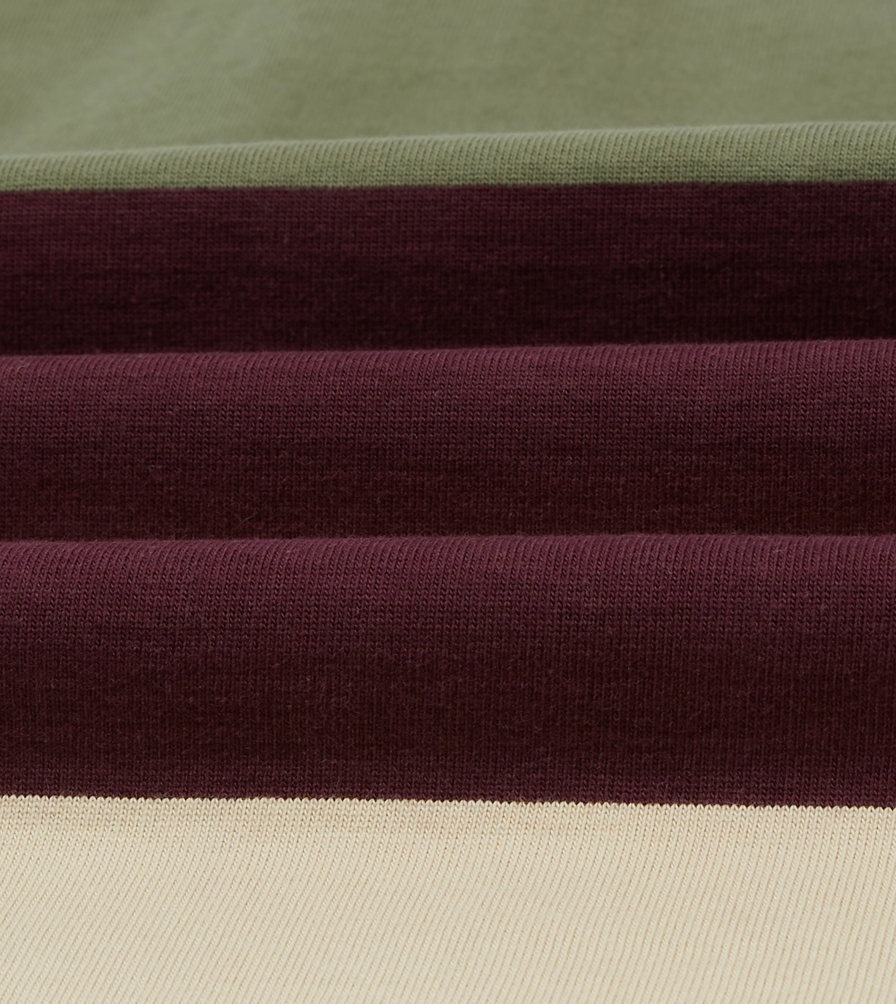 Trendy Apparel Team Building Khaki, Burgundy and Ecru Half Striped Cotton Rugby Shirt