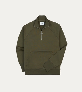 Trendy Top Khaki Green Cotton Quarter Zip Sweatshirt