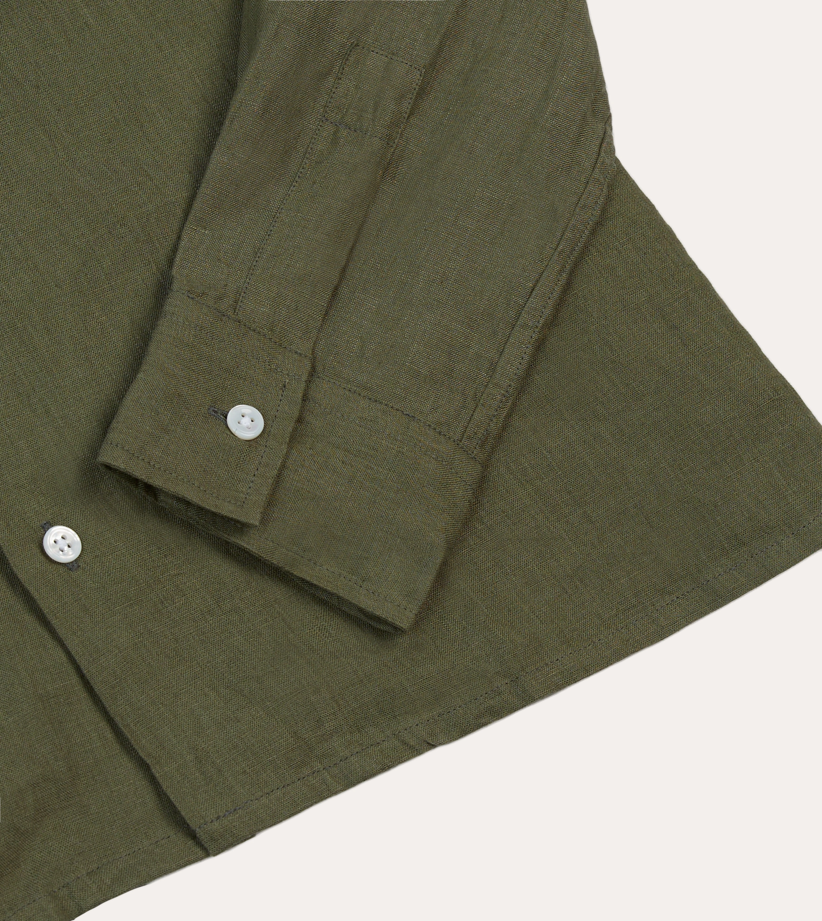 Khaki Linen Camp Collar Long Sleeve Shirt checkered pattern