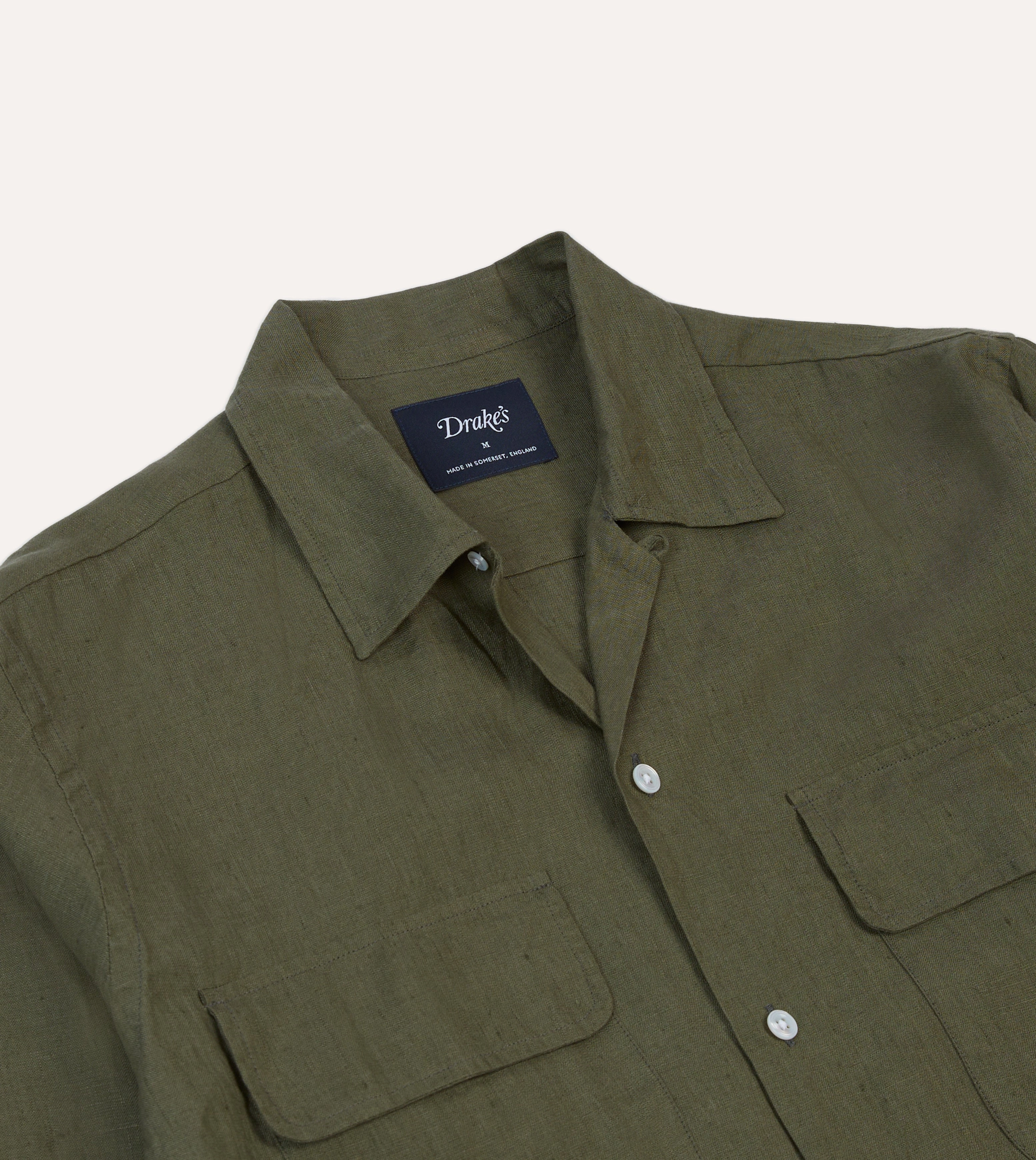 Fall Fashion Khaki Linen Camp Collar Long Sleeve Shirt