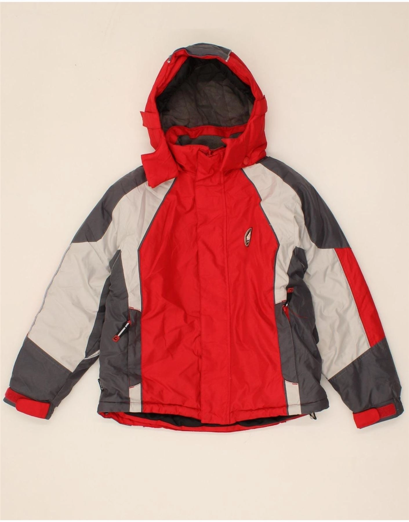 KILLTEC Boys Hooded Windbreaker Jacket 7-8 Years Red Colourblock Polyester Snow Proof