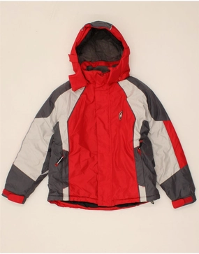 KILLTEC Boys Hooded Windbreaker Jacket 7-8 Years Red Colourblock Polyester Snow Proof