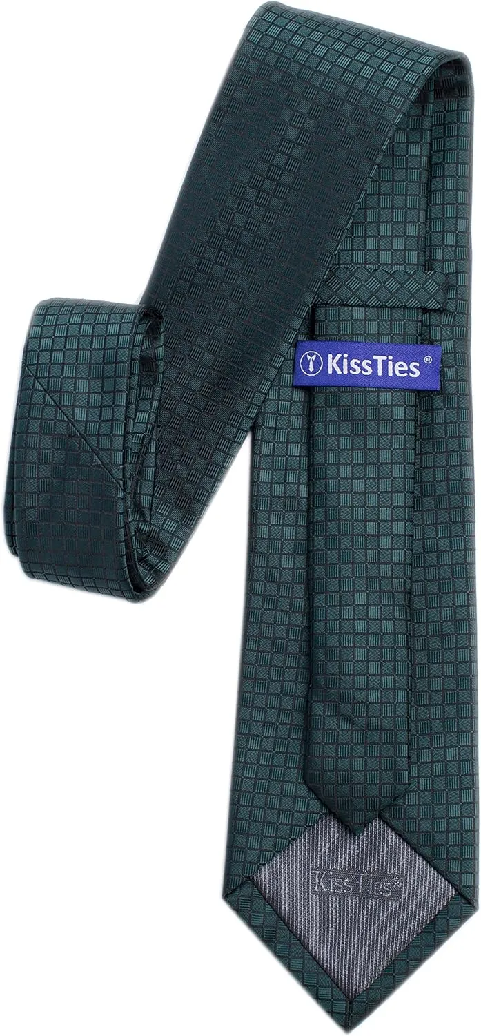 KissTies Mens Necktie Solid Color Checkered Business And Wedding Tie
