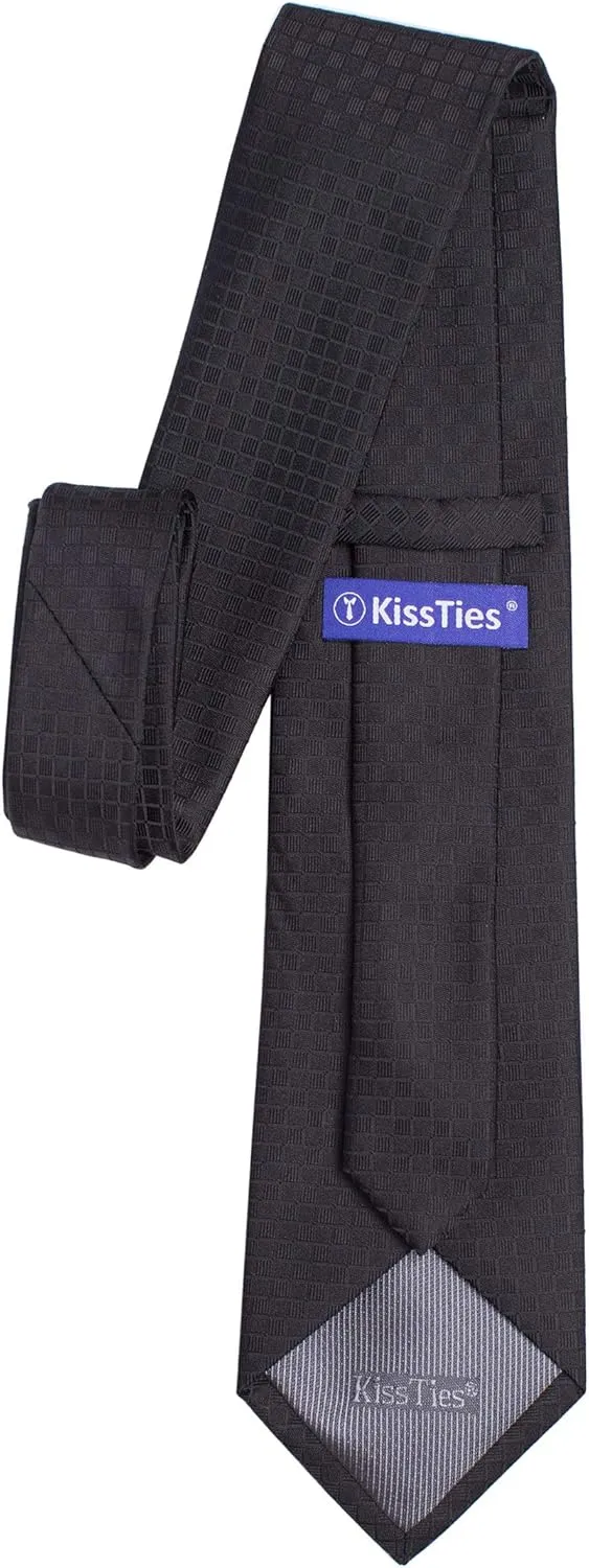 KissTies Mens Necktie Solid Color Checkered Business And Wedding Tie