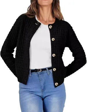 Knit Cardigan Sweaters for Women Casual Long Sleeve Button Tops Fashion Solid Color Open Front Blouse Fall Outfits