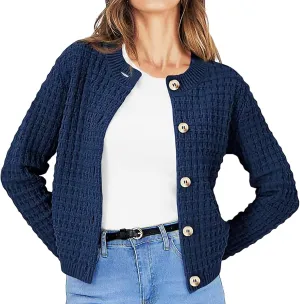 Knit Cardigan Sweaters for Women Casual Long Sleeve Button Tops Fashion Solid Color Open Front Blouse Fall Outfits