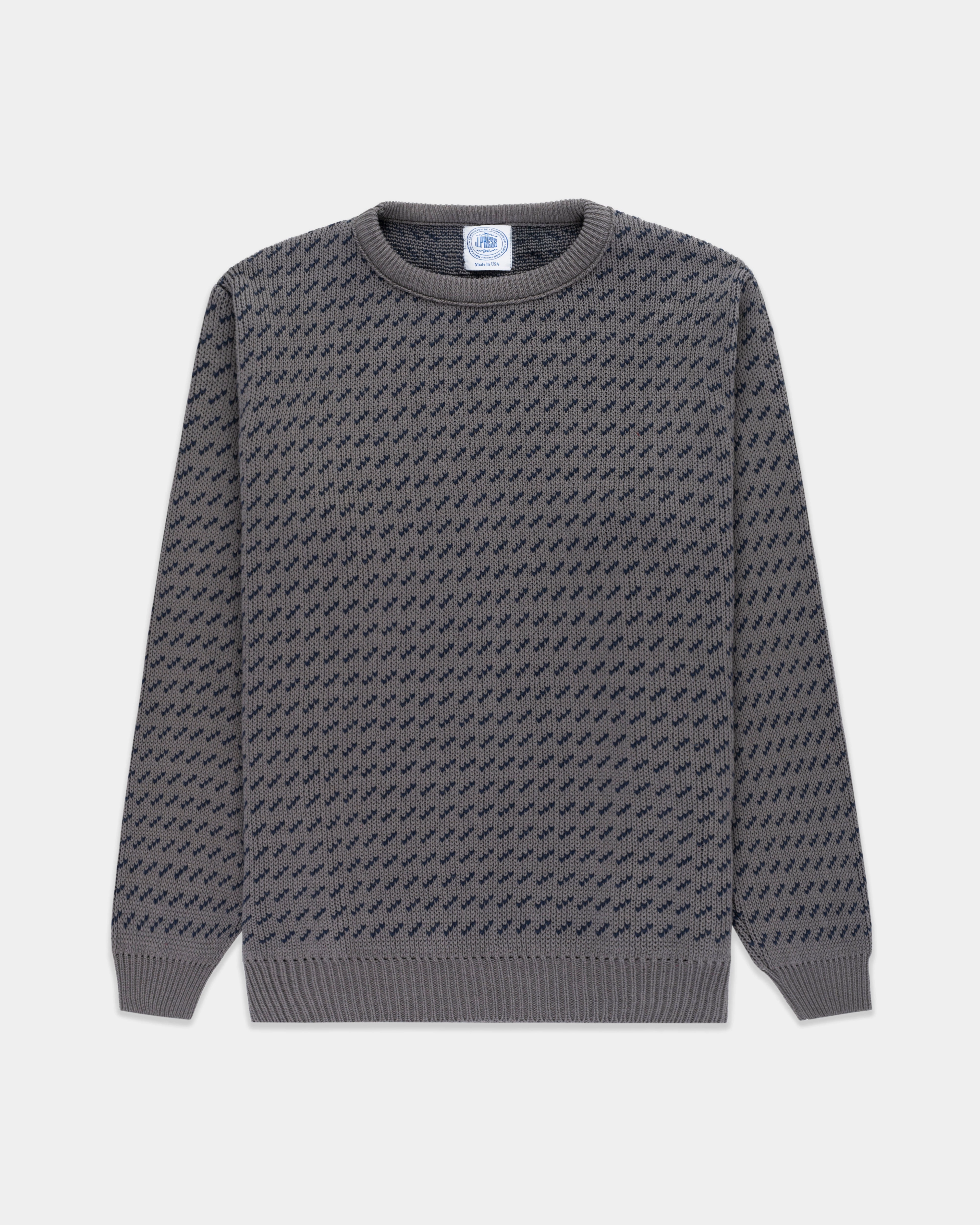 Soft Knit Style Snug Layers Made-in-USA Charcoal & Navy Chevron Cotton Crewneck Sweater
