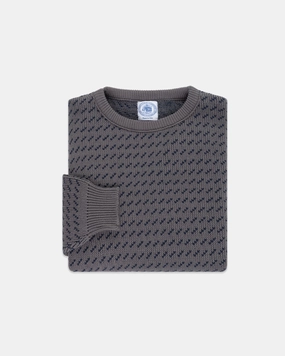 Winter Day Comfort Perfect Wear Made-in-USA Charcoal & Navy Chevron Cotton Crewneck Sweater