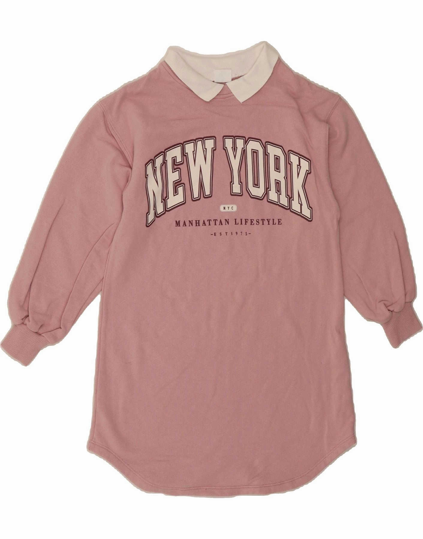 Glossy-Finish Casual Core ZARA Girls Graphic Jumper Dress 9-10 Years Pink Cotton