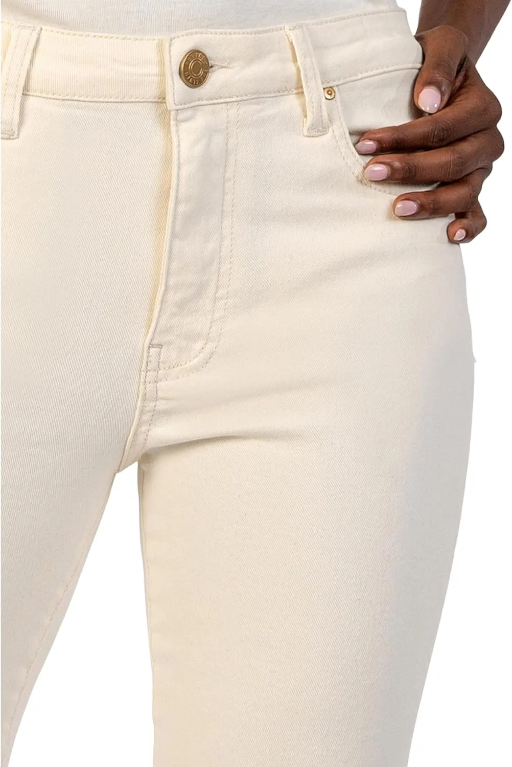 KUT from the Kloth Women's Petite Kelsey High-Rise Ankle Flare with Raw Hem in Ecru