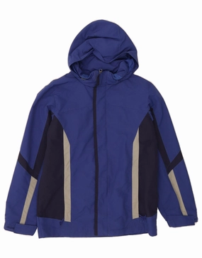 L.L.BEAN Boys Hooded Rain Jacket 10-11 Years Medium Blue Colourblock Nylon Weekend Hike Conditioner