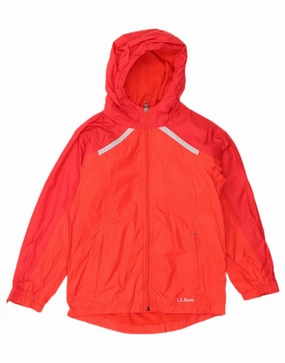 Fast Fit L.L.BEAN Boys Hooded Rain Jacket 10-11 Years Medium Red Colourblock Nylon