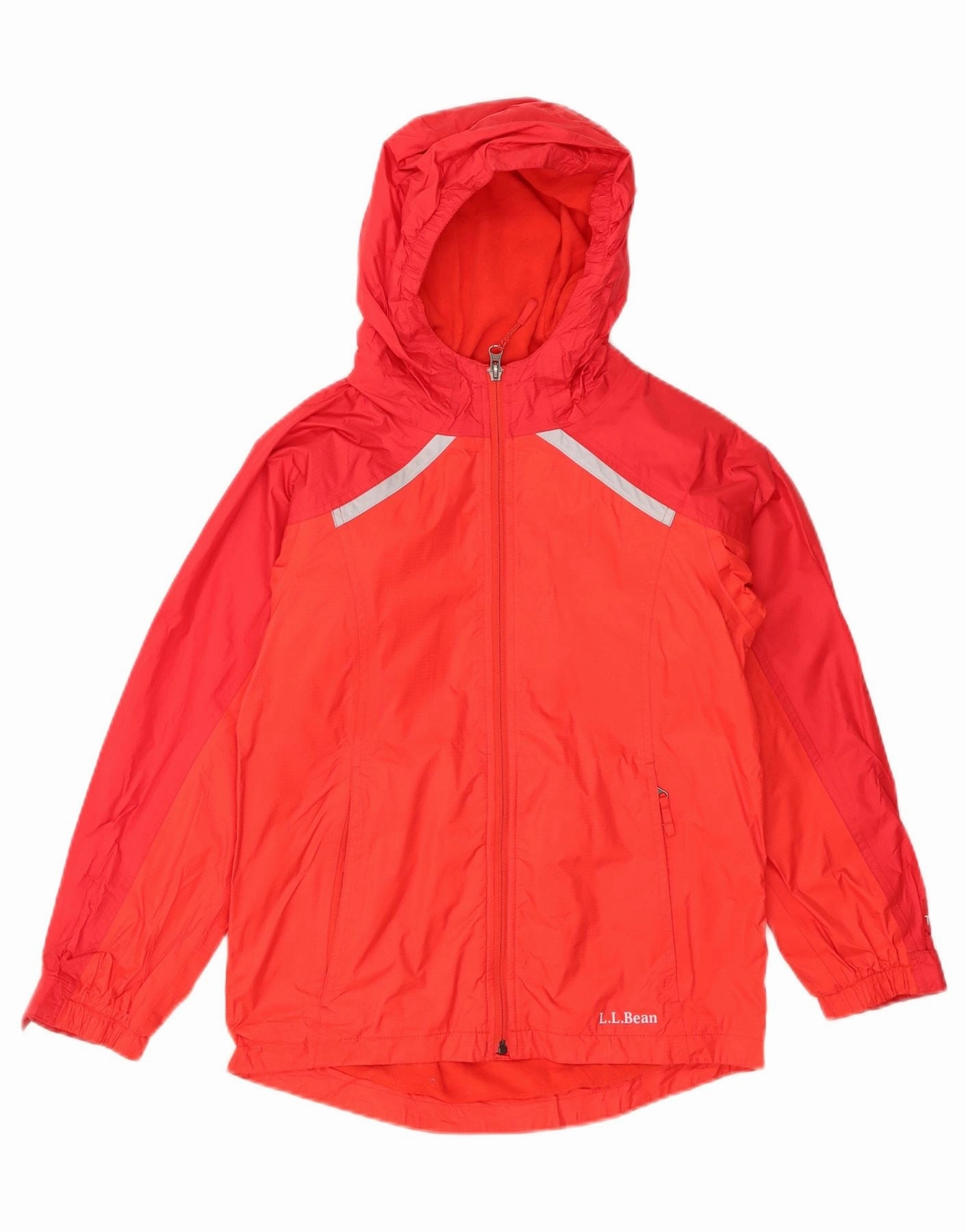 Fast Fit L.L.BEAN Boys Hooded Rain Jacket 10-11 Years Medium Red Colourblock Nylon