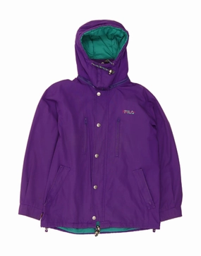 FILA Boys Hooded Windbreaker Jacket 13-14 Years Purple Breathable Structure Warm Interior