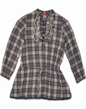 LIU JO Girls Long Sleeve Drop Waist Dress 5-6 Years Grey Check Cotton Work-to-Play Wear