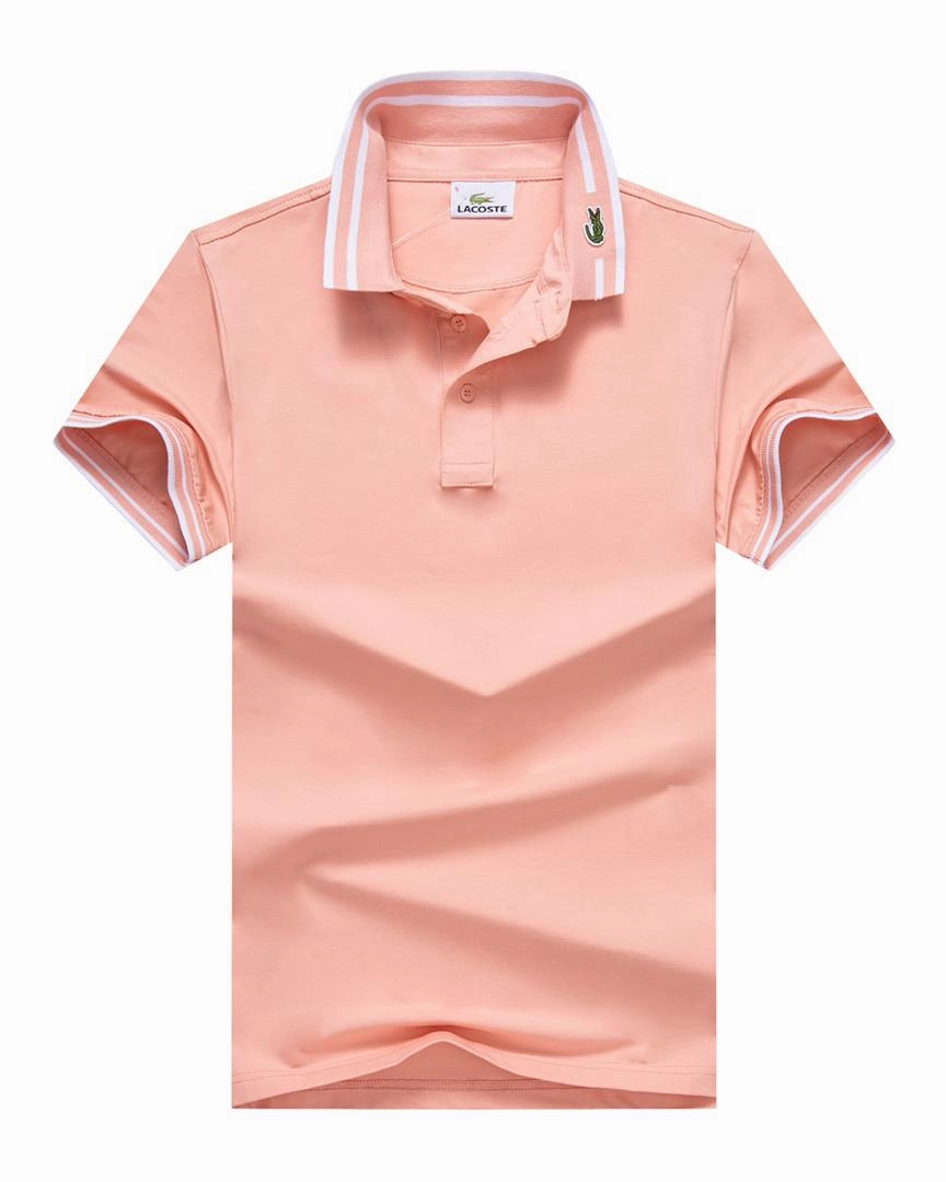 Lacoste  Plain Pink Men Collar Stripe Polo Slim fit Breathable Style