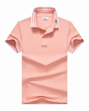 Comfortable Style Lacoste  Plain Pink Men Collar Stripe Polo Slim fit