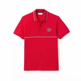 Lacoste Red Slim Fit Striped Accents Petit Pique Timeless Look