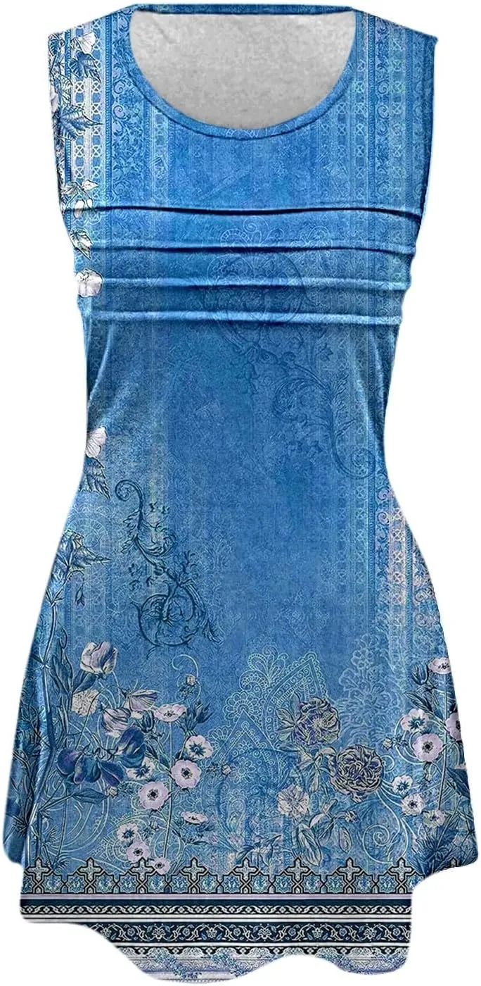 Ladies Summer Dresses Womens with Pockets Summer Casual Tank Dress Sleeveless Midi Beach Dress Linen Sleeveless