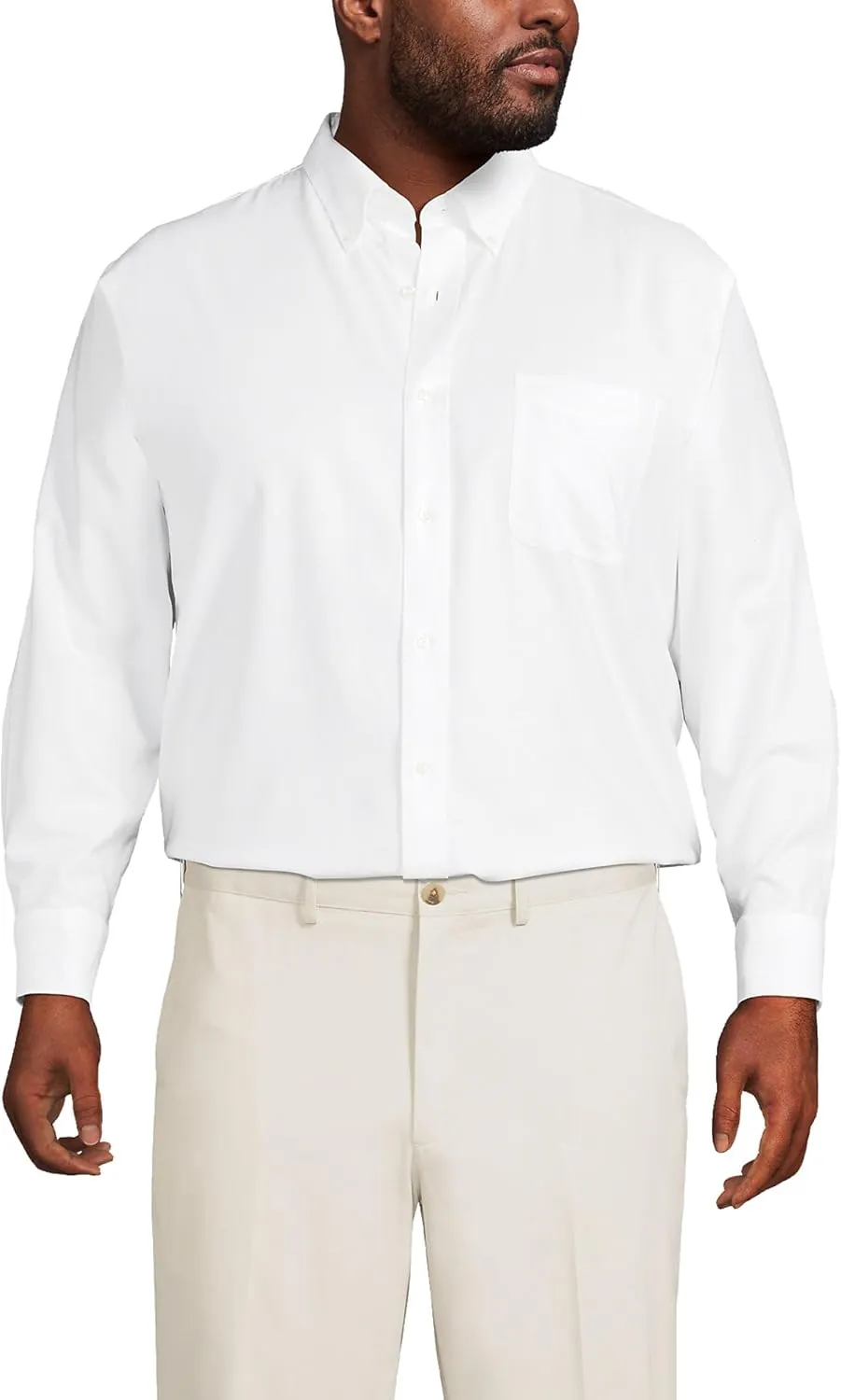 Lands' End Men's Traditional Fit Solid No Iron American-Grown Supima Oxford Dress Shirt