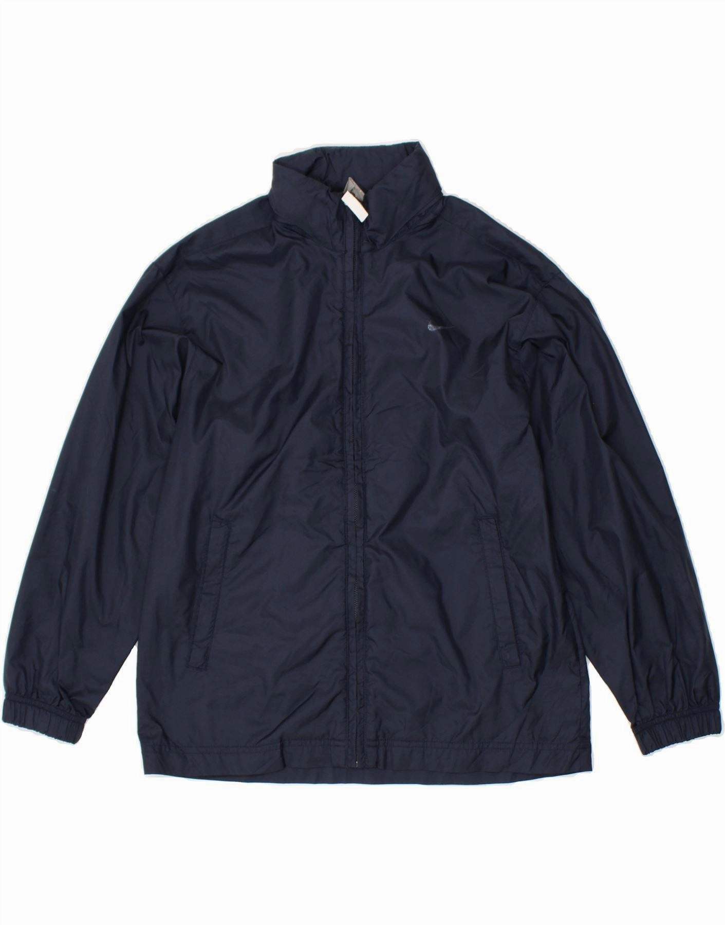 NIKE Boys Hooded Windbreaker Jacket 11-12 Years Navy Blue Polyester All-Weather Comfort suitable for weekend getaways