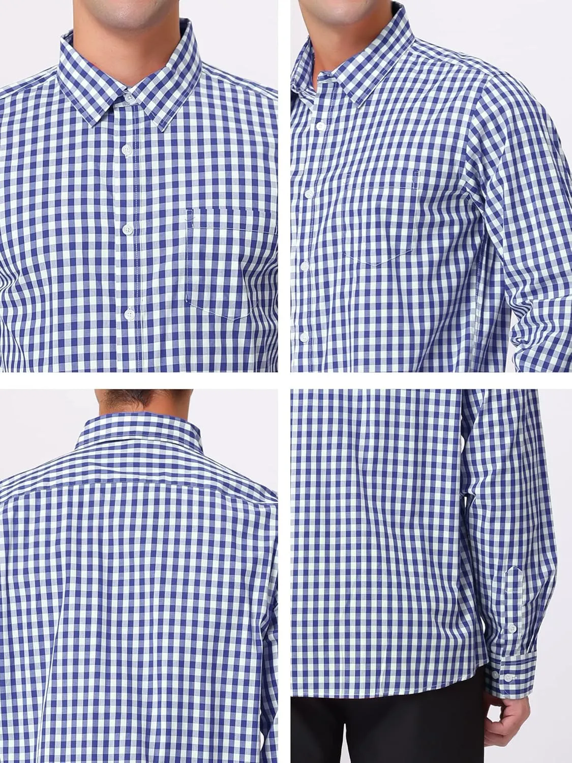 Lars Amadeus Men's Plaid Shirt Button Down Long Sleeves Dress Gingham Checkered Shirts