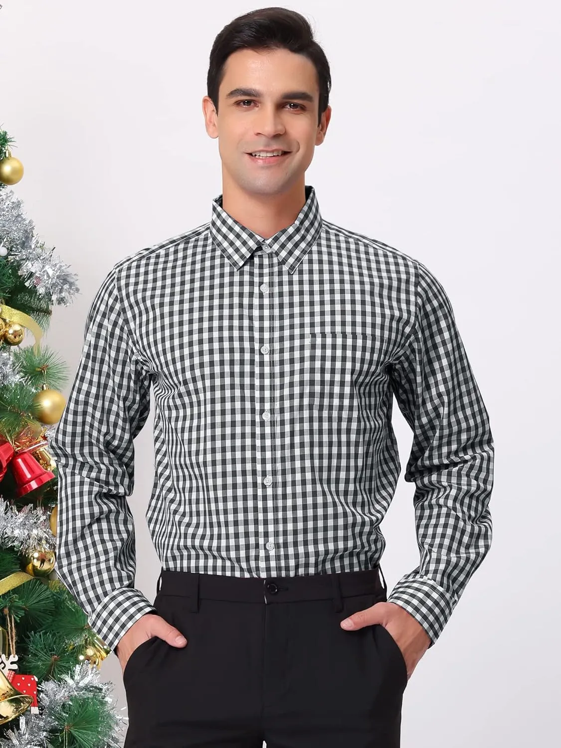 Lars Amadeus Men's Plaid Shirt Button Down Long Sleeves Dress Gingham Checkered Shirts