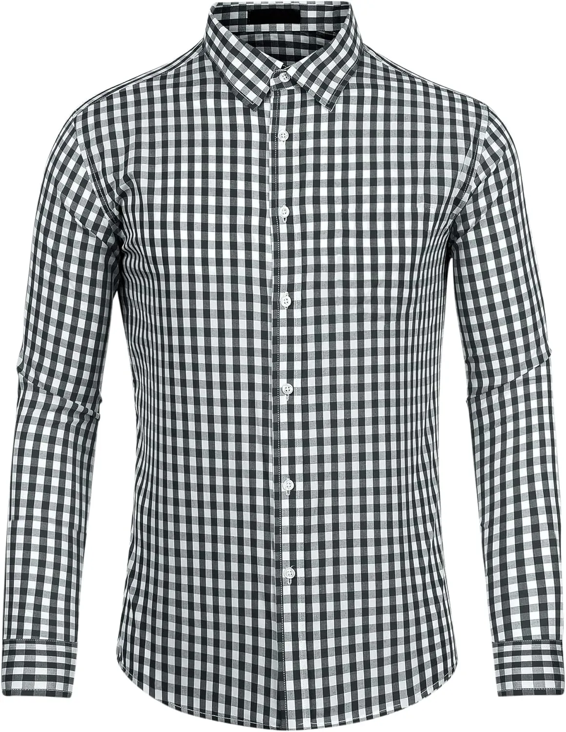 Lars Amadeus Men's Plaid Shirt Button Down Long Sleeves Dress Gingham Checkered Shirts