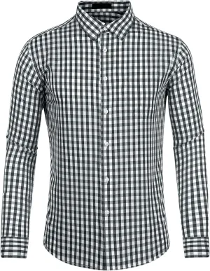 Lars Amadeus Men's Plaid Shirt Button Down Long Sleeves Dress Gingham Checkered Shirts