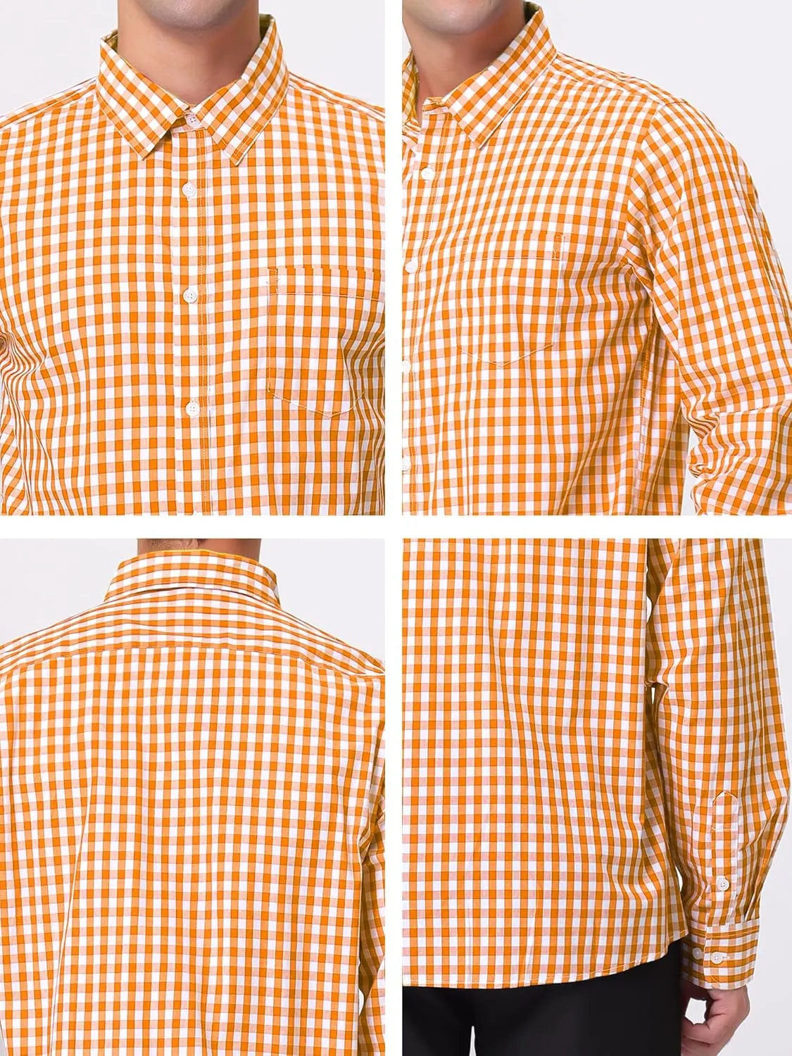 Lars Amadeus Men's Plaid Shirt Button Down Long Sleeves Dress Gingham Checkered Shirts