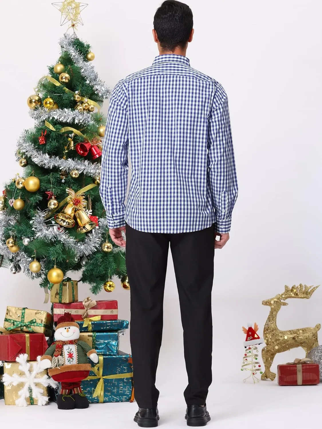 Lars Amadeus Men's Plaid Shirt Button Down Long Sleeves Dress Gingham Checkered Shirts