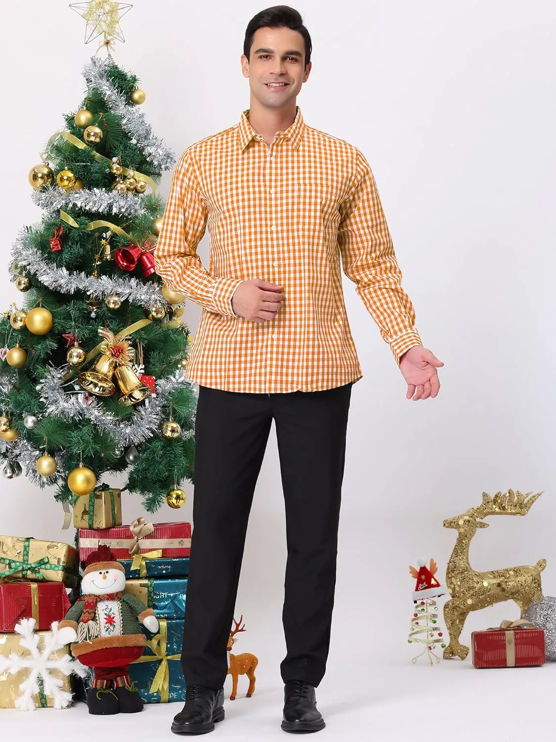 Lars Amadeus Men's Plaid Shirt Button Down Long Sleeves Dress Gingham Checkered Shirts