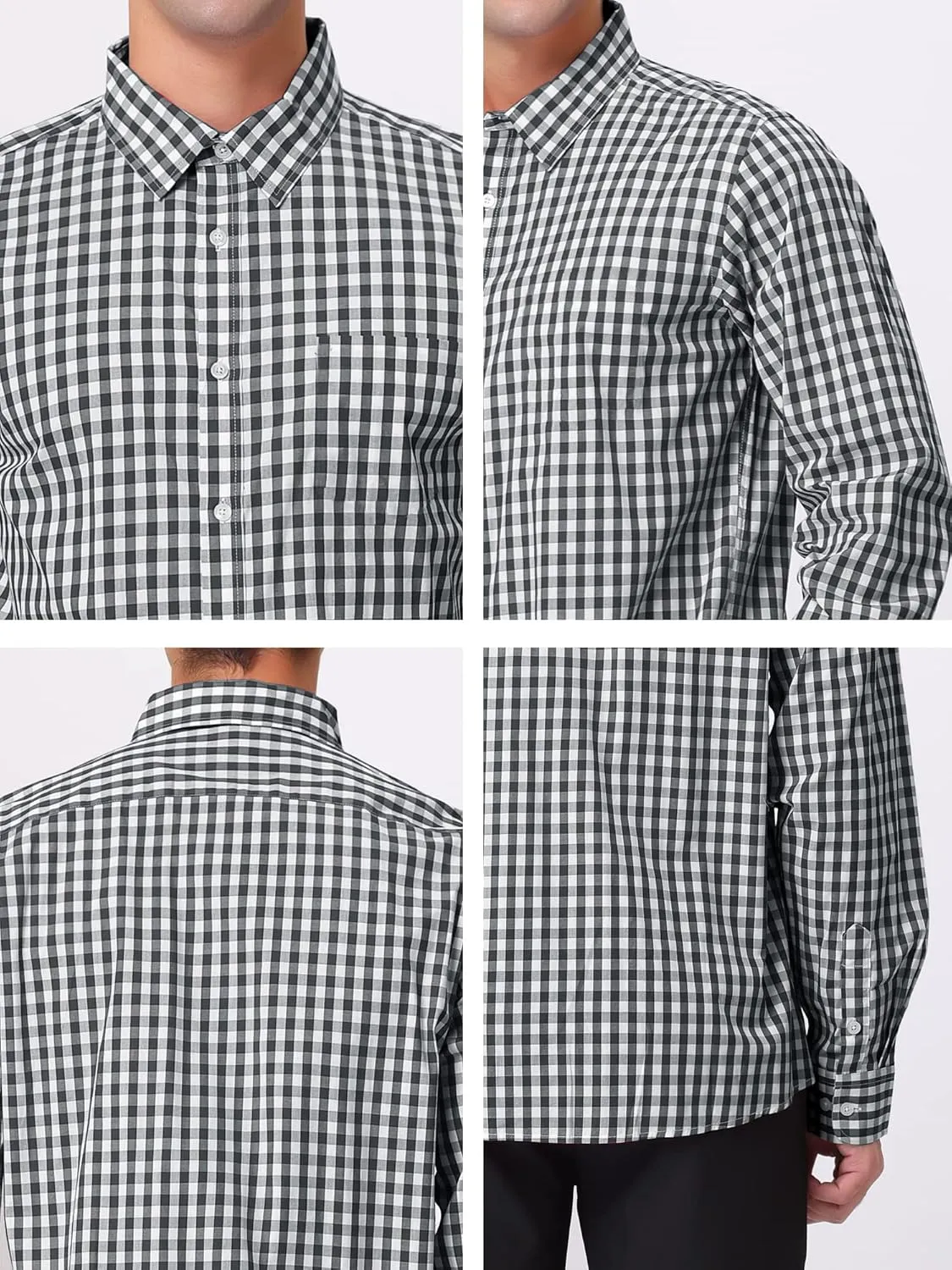 Lars Amadeus Men's Plaid Shirt Button Down Long Sleeves Dress Gingham Checkered Shirts