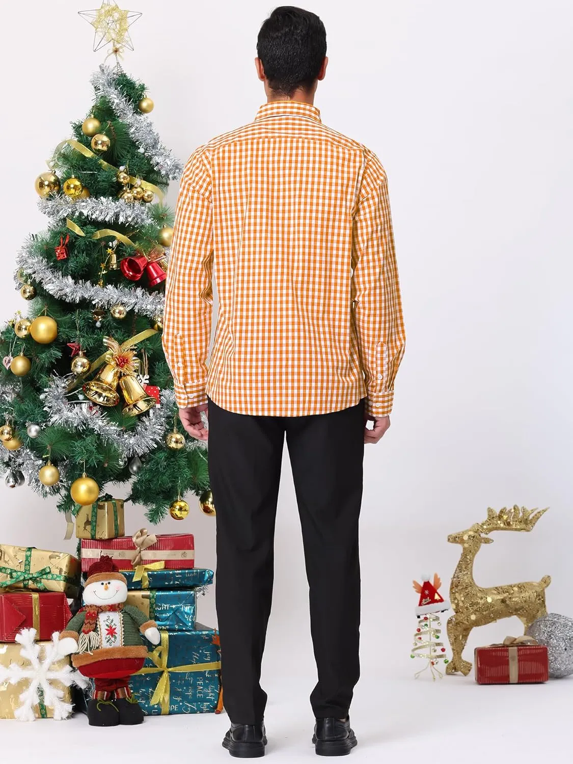 Lars Amadeus Men's Plaid Shirt Button Down Long Sleeves Dress Gingham Checkered Shirts
