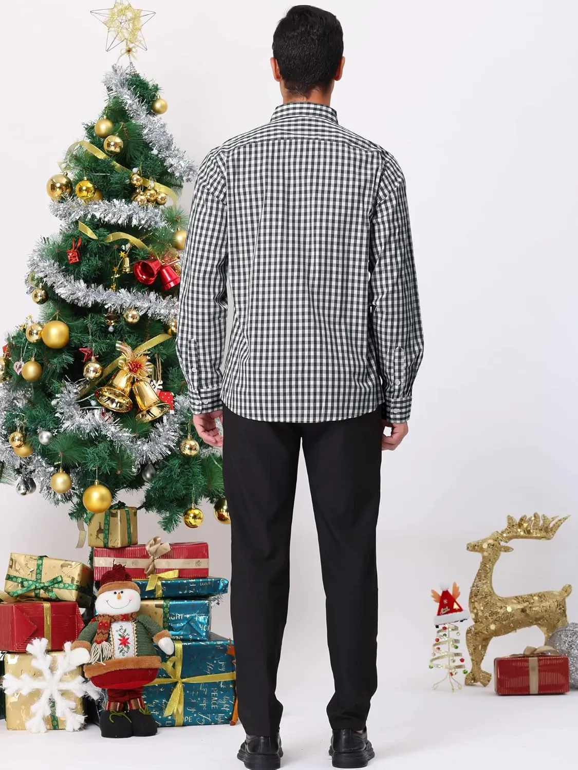 Lars Amadeus Men's Plaid Shirt Button Down Long Sleeves Dress Gingham Checkered Shirts
