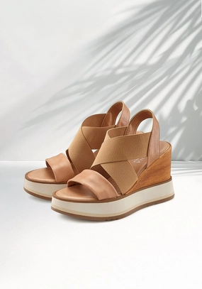 LASCANA Women's Leather Wedge Sandals Show Look Long Day