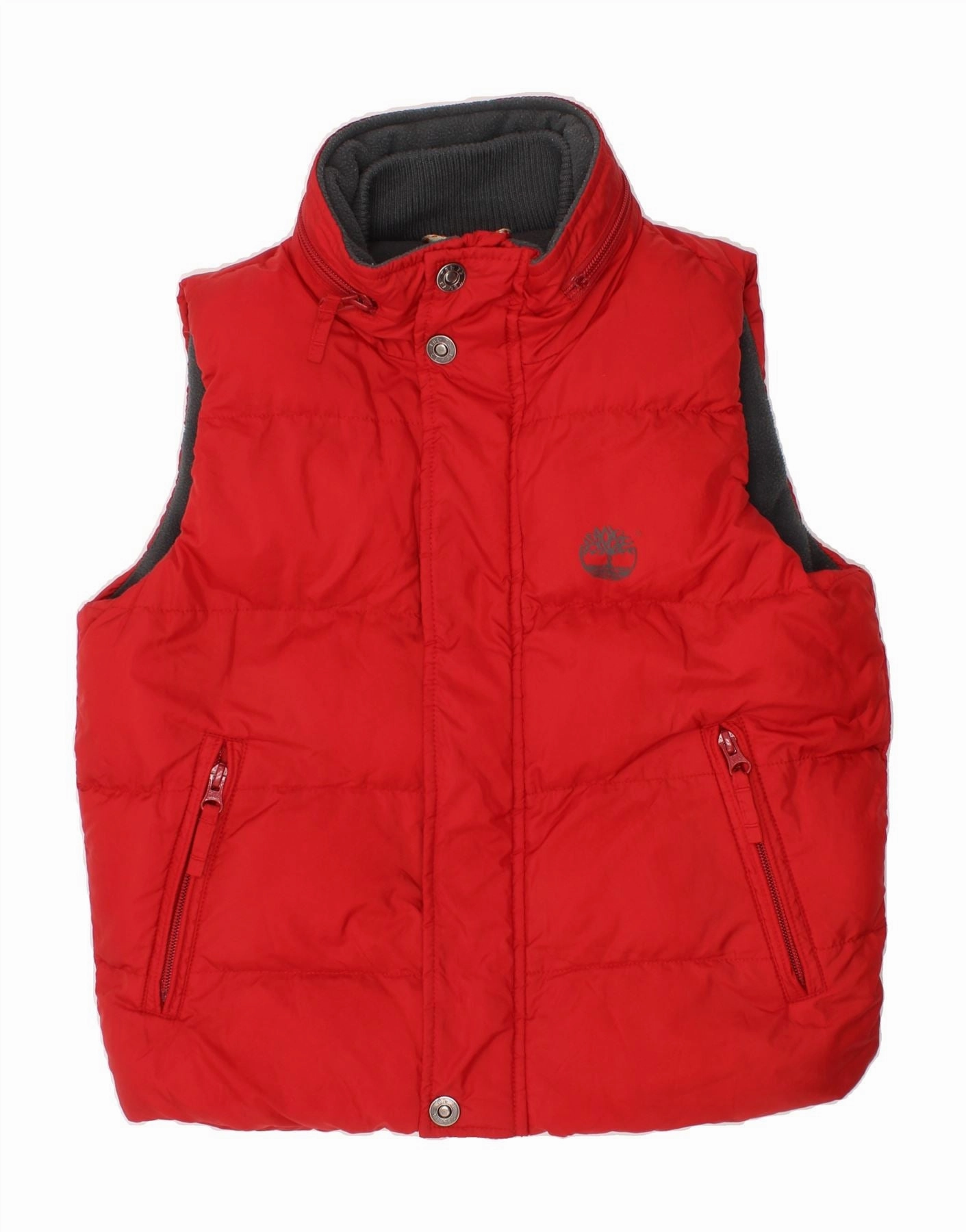 TIMBERLAND Boys Graphic Padded Gilet 7-8 Years Red Polyester Compliment