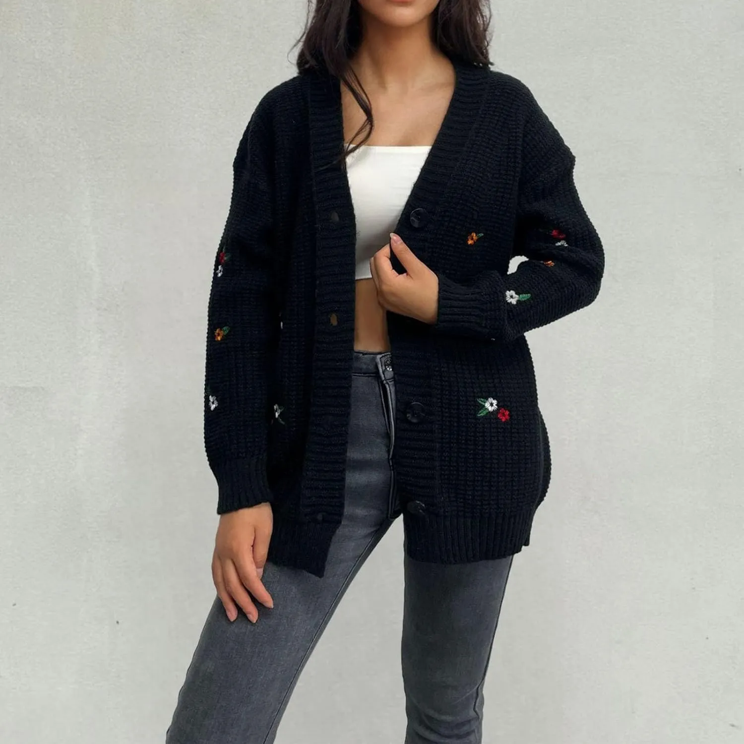 Lastesso Womens Cardigan Sweaters Knitted Fashion Fall Winter Clothes Breathable Button Open Front Sweaters Crochet Sweaters