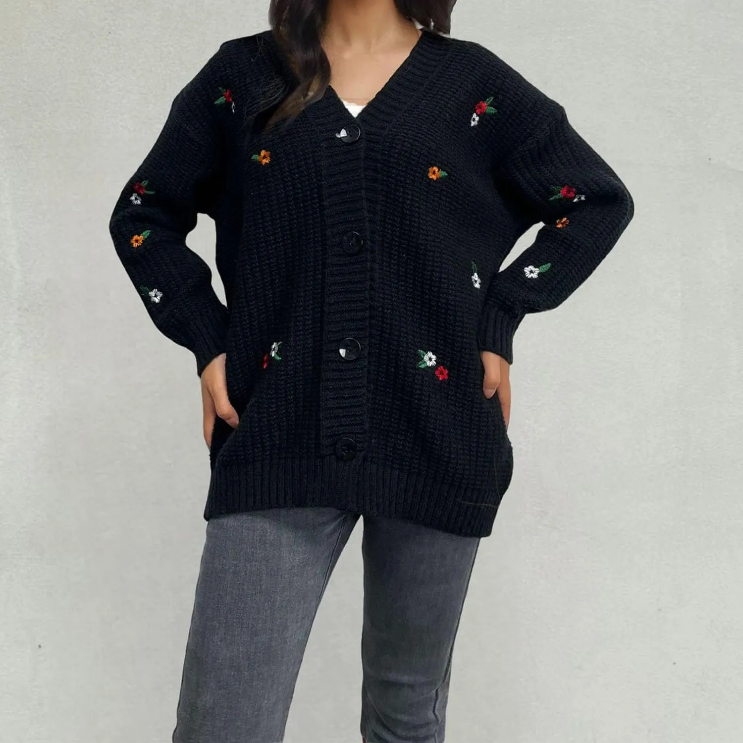 Lastesso Womens Cardigan Sweaters Knitted Fashion Fall Winter Clothes Breathable Button Open Front Sweaters Crochet Sweaters